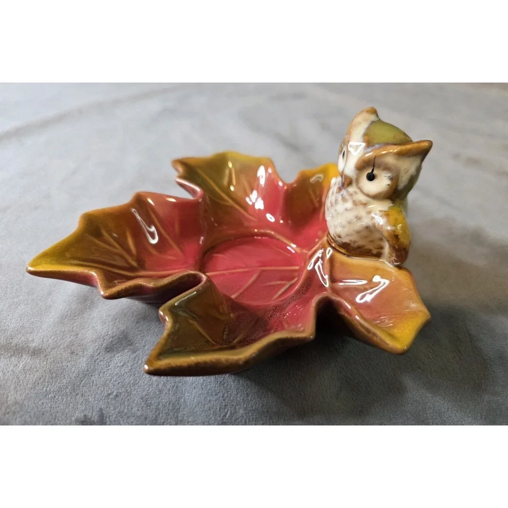 Owl Candle Holder‎ Bird Sitting On Leaf Fall Decor